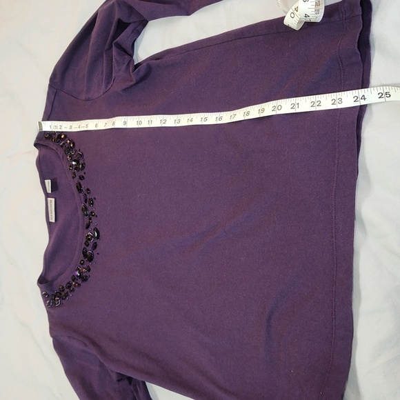Chico's T Shirt Size 2 Purple Beaded Long Sleeve Scoop Neck Embellished Large - Picture 5 of 11